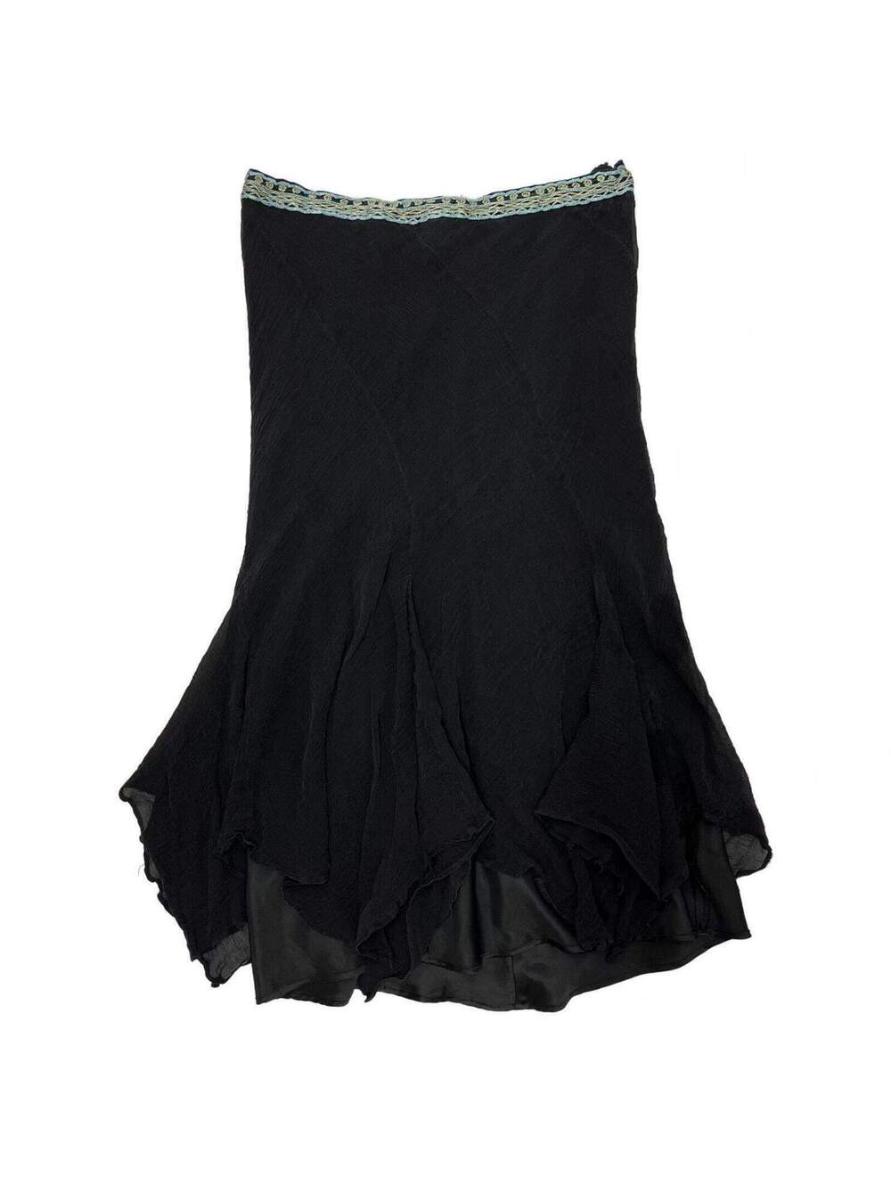 Vintage Laundry By Shelli Segal Sz 6 Black Silk Handkerchief Midi Skirt Whimsy